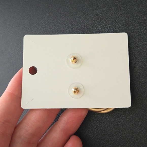 Matte Gold Trendy Double Hoop Post Earrings, NWT - Picture 6 of 9